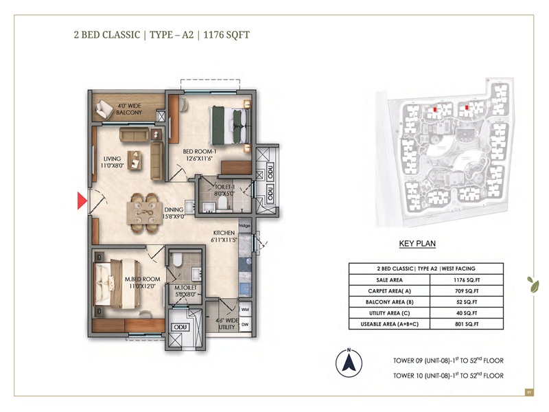 Prestige Golden Grove 2 BHK 1176 Sq Ft Floor Plan