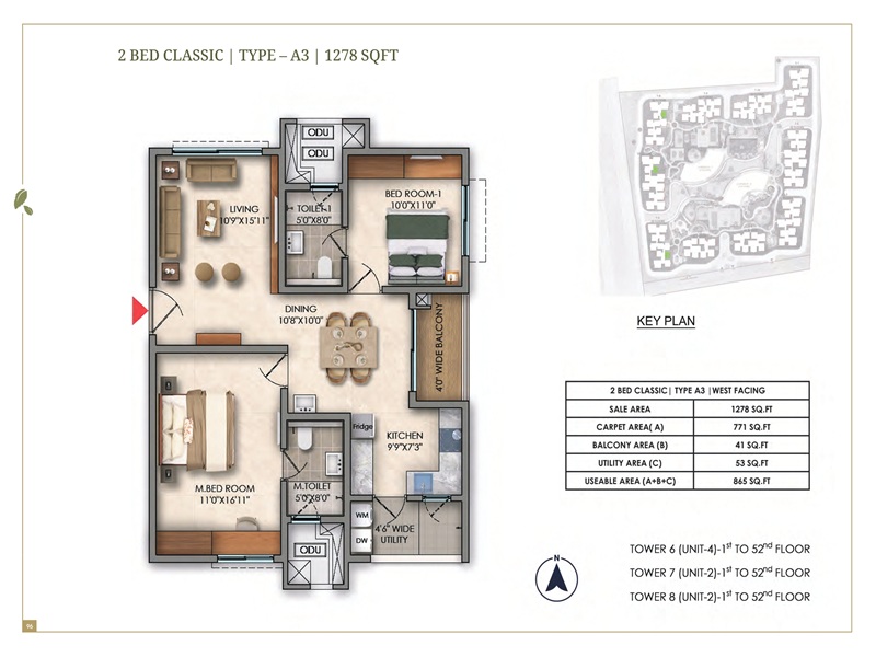 Prestige Golden Grove 2 BHK 1278 Sq Ft Floor Plan