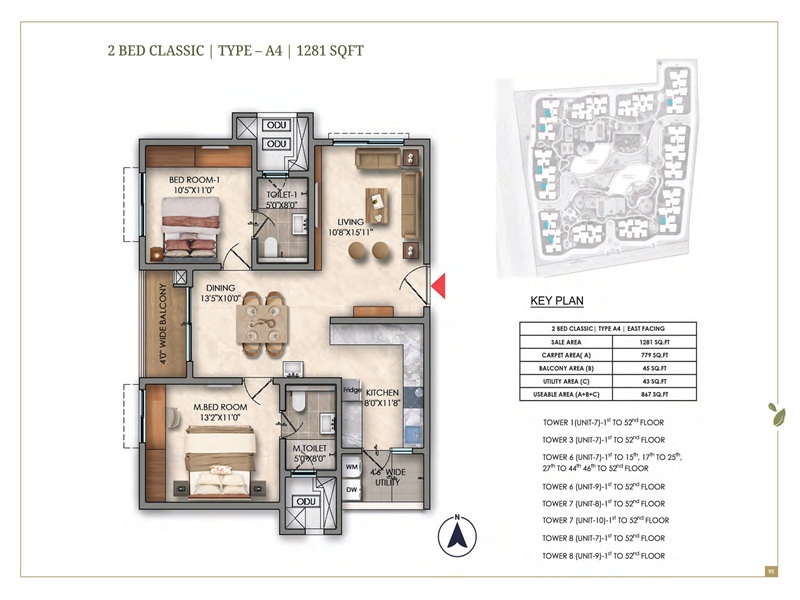 Prestige Golden Grove 2 BHK 1281 Sq Ft Floor Plan