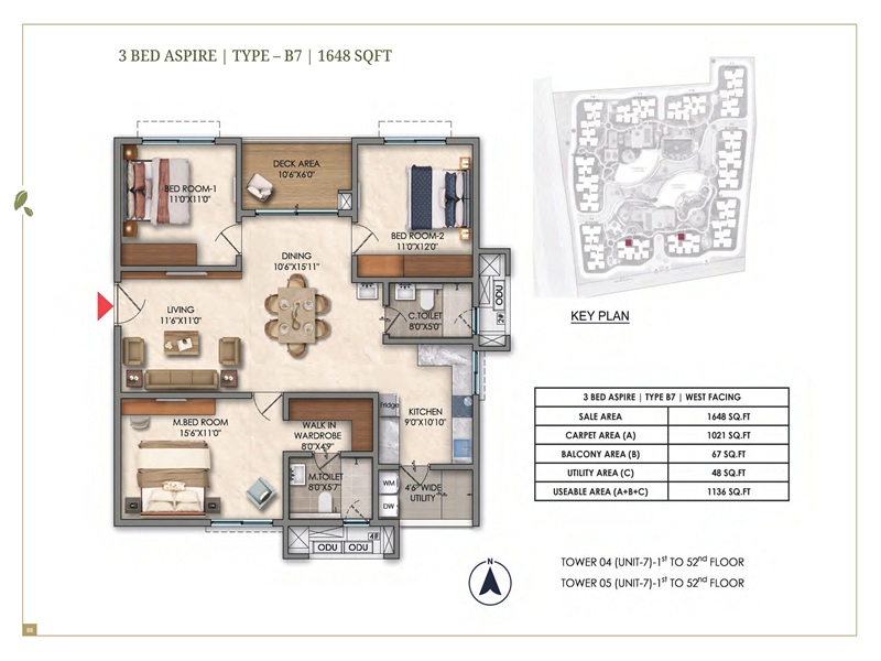 Prestige Golden Grove 3 BHK 1648 Sq Ft Floor Plan