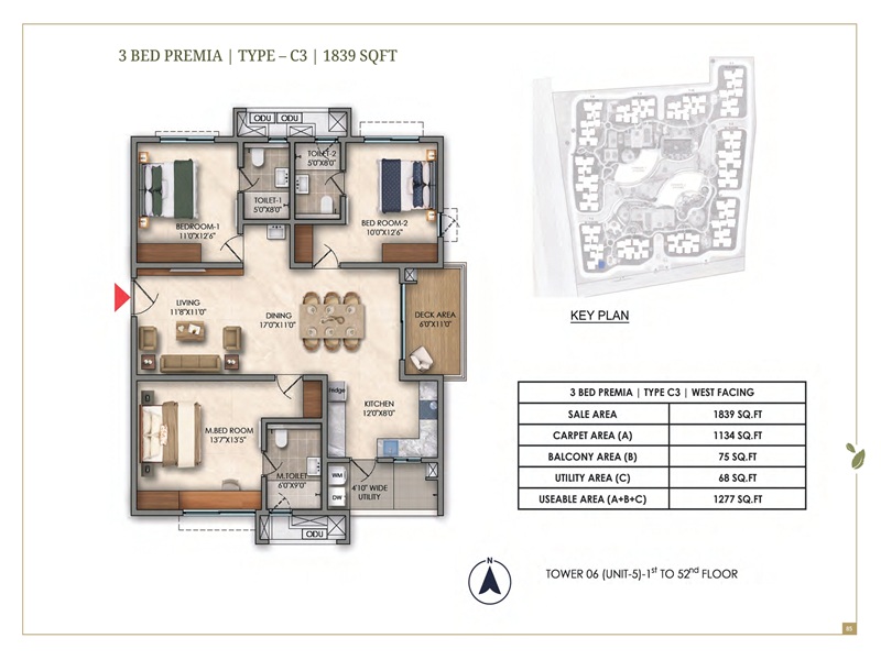 Prestige Golden Grove 3 BHK 1839 Sq Ft Floor Plan