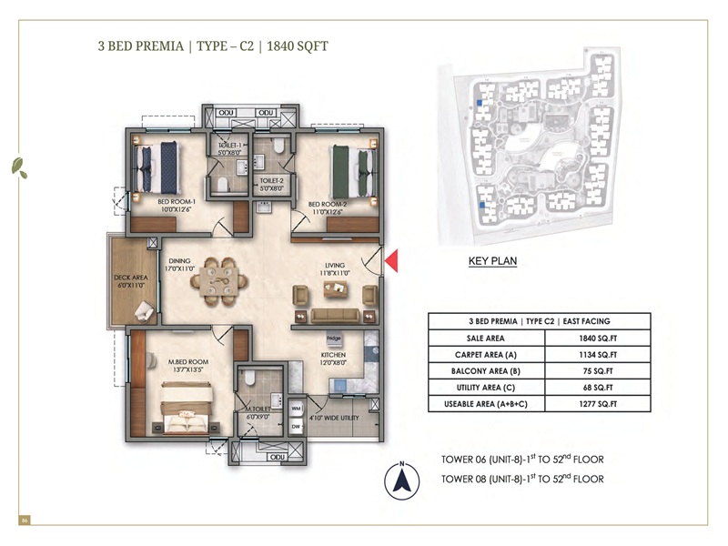 Prestige Golden Grove 3 BHK 1840 Sq Ft Floor Plan