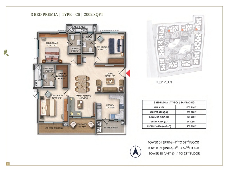 Prestige Golden Grove 3 BHK 2002 Sq Ft Floor Plan