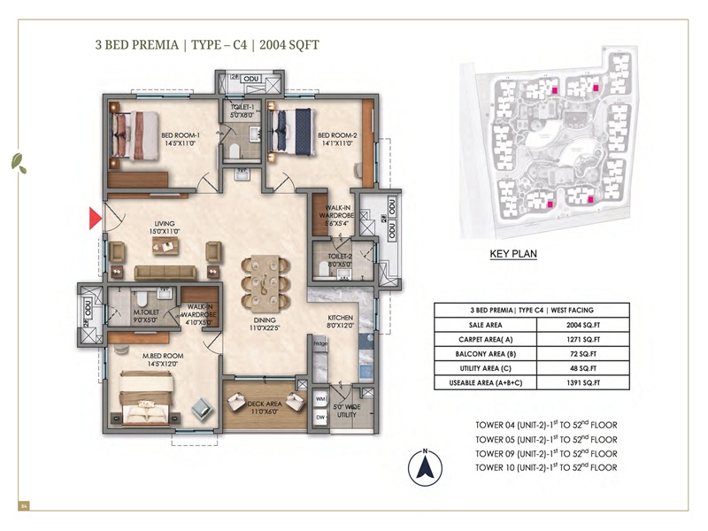 Prestige Golden Grove 3 BHK 2004 Sq Ft Floor Plan