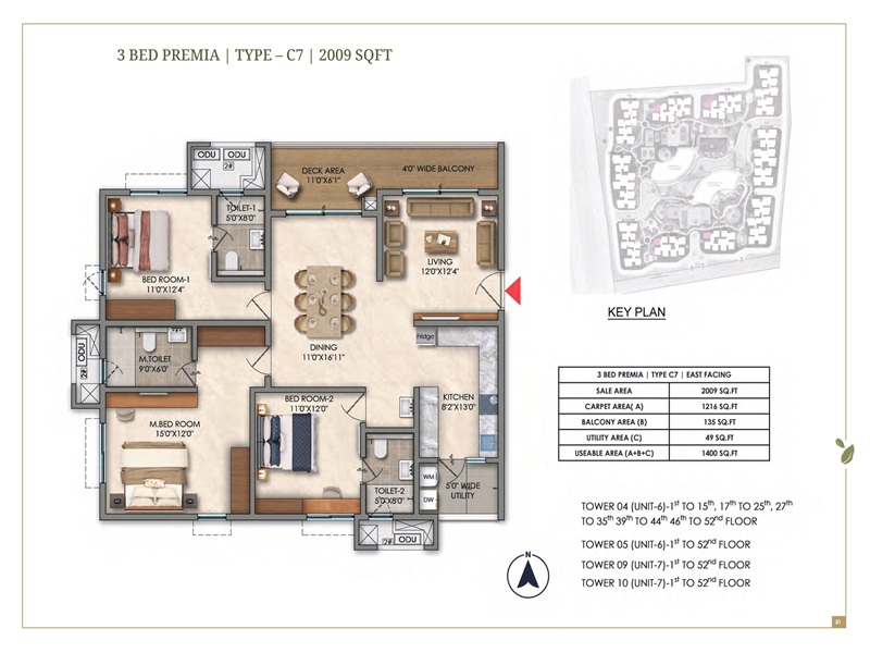 Prestige Golden Grove 3 BHK 2009 Sq Ft Floor Plan
