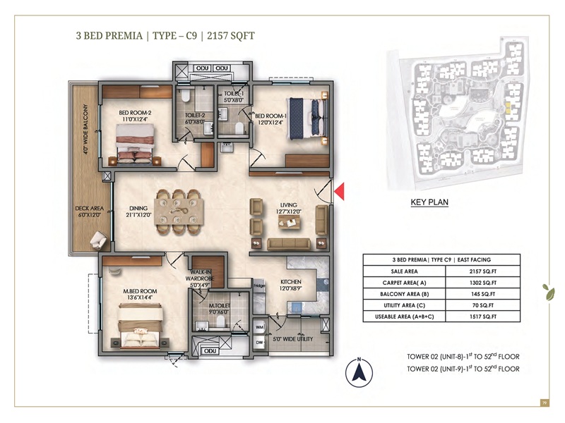 Prestige Golden Grove 3 BHK 2157 Sq Ft Floor Plan