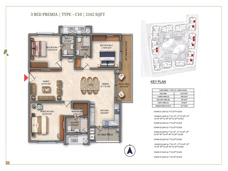 Prestige Golden Grove 3 BHK 2162 Sq Ft Floor Plan