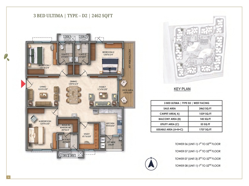 Prestige Golden Grove 3 BHK 2462 Sq Ft Floor Plan