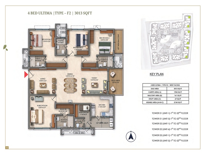 Prestige Golden Grove 4 BHK 3013 Sq Ft Floor Plan