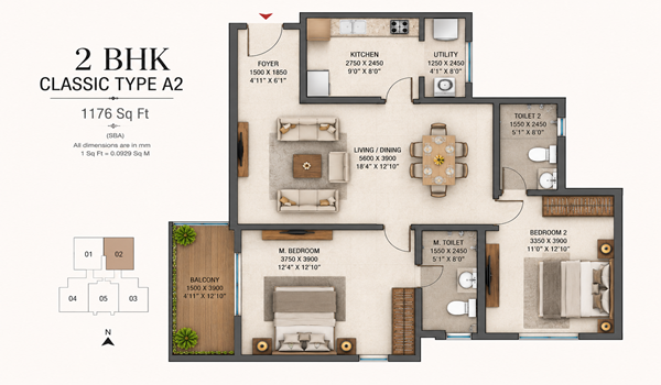 2 BHK Classic Type A2 1176 SQFT