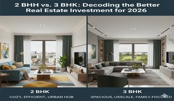 A futuristic architectural rendering of 2 BHK vs. 3 BHK: The Smart Investor’s Guide for 2026