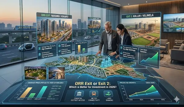 Real estate investment comparison 2026 Bangalore Outer Ring Road vs STRR Exit 2 showing price appreciation rental yields and highway connectivity for Whitefield-Hoskote projects.
