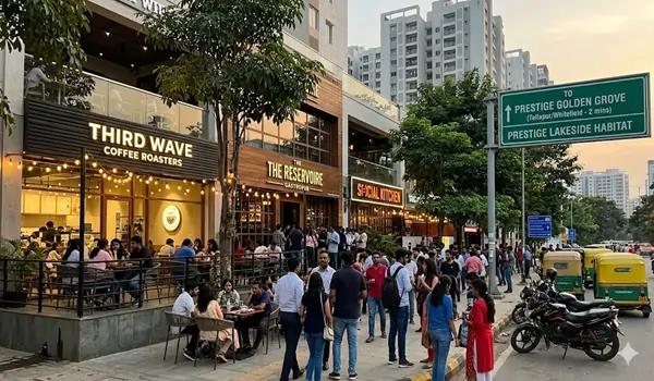 Popular cafes near Prestige Golden Grove Velimela 2026 featuring Roastery Coffee House Tellapur Chai Kahani Kollur and F3 Bistro West Hyderabad pet friendly hangouts