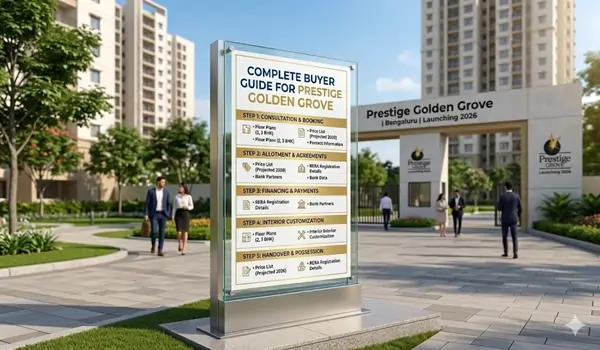 Prestige Golden Grove Tellapur complete buyer guide 2026 with pricing floor plans 10 high-rise towers and 11-acre central park Hyderabad.