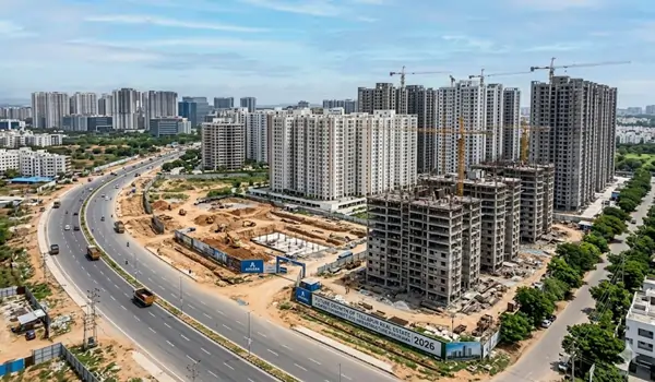 Tellapur real estate price trends 2026 showing 12-14% annual appreciation and luxury high-rise development near Financial District Hyderabad