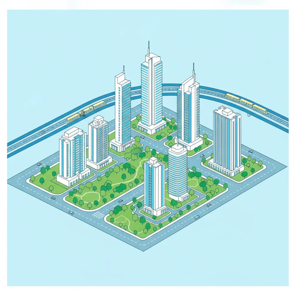 Modern luxury residential towers in Tellapur, West Hyderabad - forest-themed gated community with lush green central park and 52-storey skyscrapers
