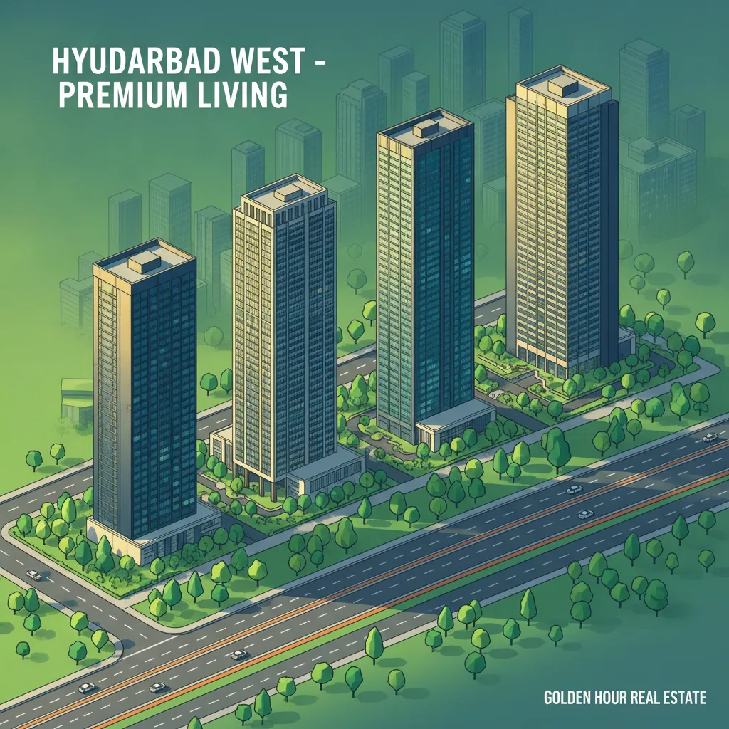 High-Rise Apartment Prices in Hyderabad West - aerial view of modern glass facade residential towers near the Outer Ring Road