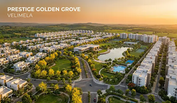 How many acres is the Prestige Golden Grove township in Velimela?