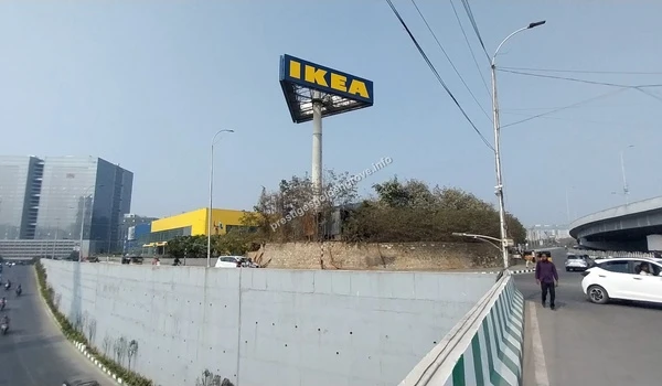 The iconic elevated IKEA signage at HITEC City Hyderabad acting as a prominent landmark for the neighborhood near the Prestige Golden Grove project