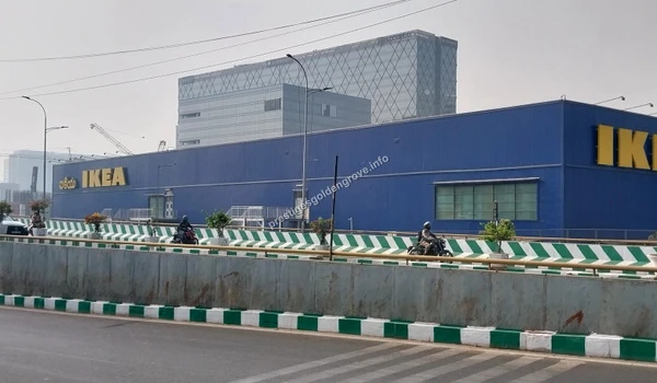 Street level perspective of the IKEA retail outlet in HITEC City showing the surrounding infrastructure and easy access from Prestige Golden Grove