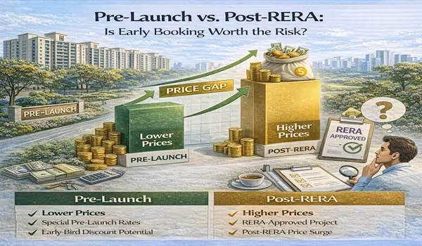 Chart showing property price appreciation from pre-launch stage to post-RERA completion for Prestige Golden Grove