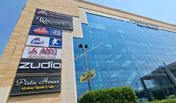 The modern Atrium mall building with prominent signage for Decathlon and Cult.fit, promoting a healthy and active lifestyle near Prestige Golden Grove