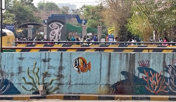 Detailed view of the decorative wall paintings outside the Botanical Garden near Prestige Golden Grove, highlighting the clean and aesthetic streetscape