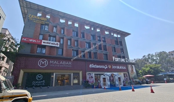Fortune Cyber commercial building featuring prominent jewelry brands like Malabar Gold and Joyalukkas, adding to the upscale lifestyle near Prestige Golden Grove