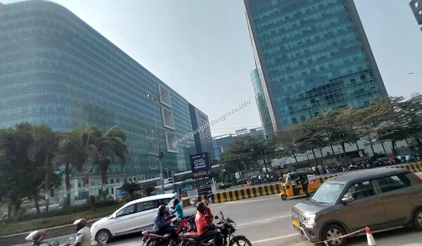 Street view of Meenakshi Tech Park featuring the LEAP India building near Prestige Golden Grove