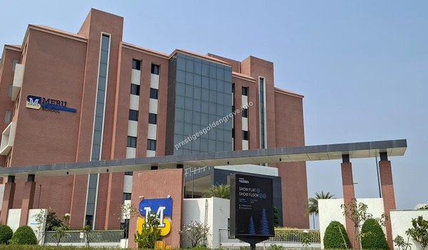 Front facade and main gate of MERU School, highlighting the convenience of having reputed educational institutions close to Prestige Golden Grove