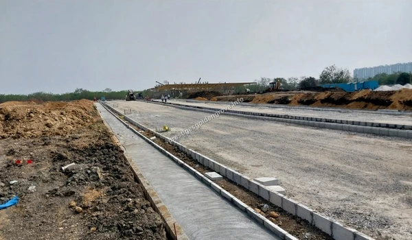 Panoramic view of ongoing road development and extensive land grading work at the Prestige Golden Grove construction site