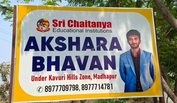 Signage for Sri Chaitanya Educational Institutions Akshara Bhavan, highlighting the excellent educational infrastructure near Prestige Golden Grove