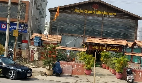 Exterior view of Raju Gaari Bhojanam hotel on Tellapur Road highlighting the local dining and social amenities available near Prestige Golden Grove
