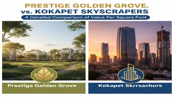 Growth analysis of price per square foot for Prestige Golden Grove and Kokapet Neopolis high-rises in Hyderabad for 2026 investors.