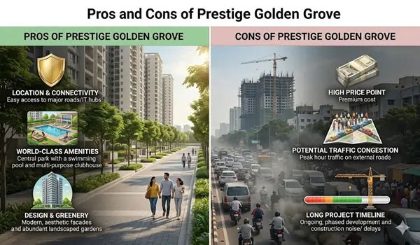 Prestige Golden Grove Tellapur pros and cons review 2026 luxury high-rise apartment investment and location analysis Hyderabad.
