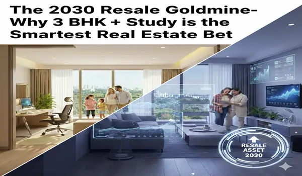 Real estate investment chart comparing the 2030 resale appreciation of standard 3 BHK flats vs. 3 BHK with study configurations in urban hubs.