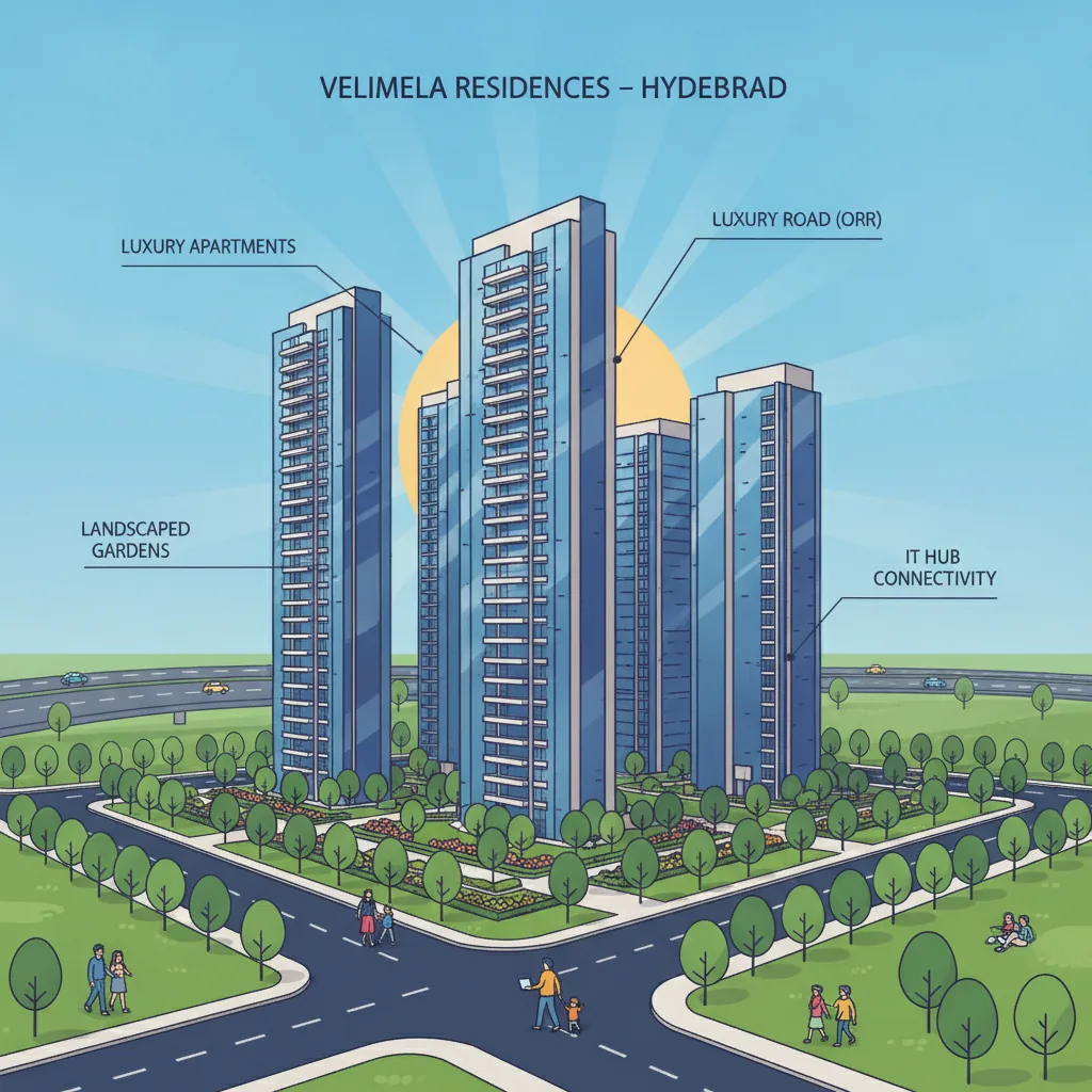 Velimela Hyderabad Apartments for Sale - Modern residential complex with lush greenery near ORR Exit 2