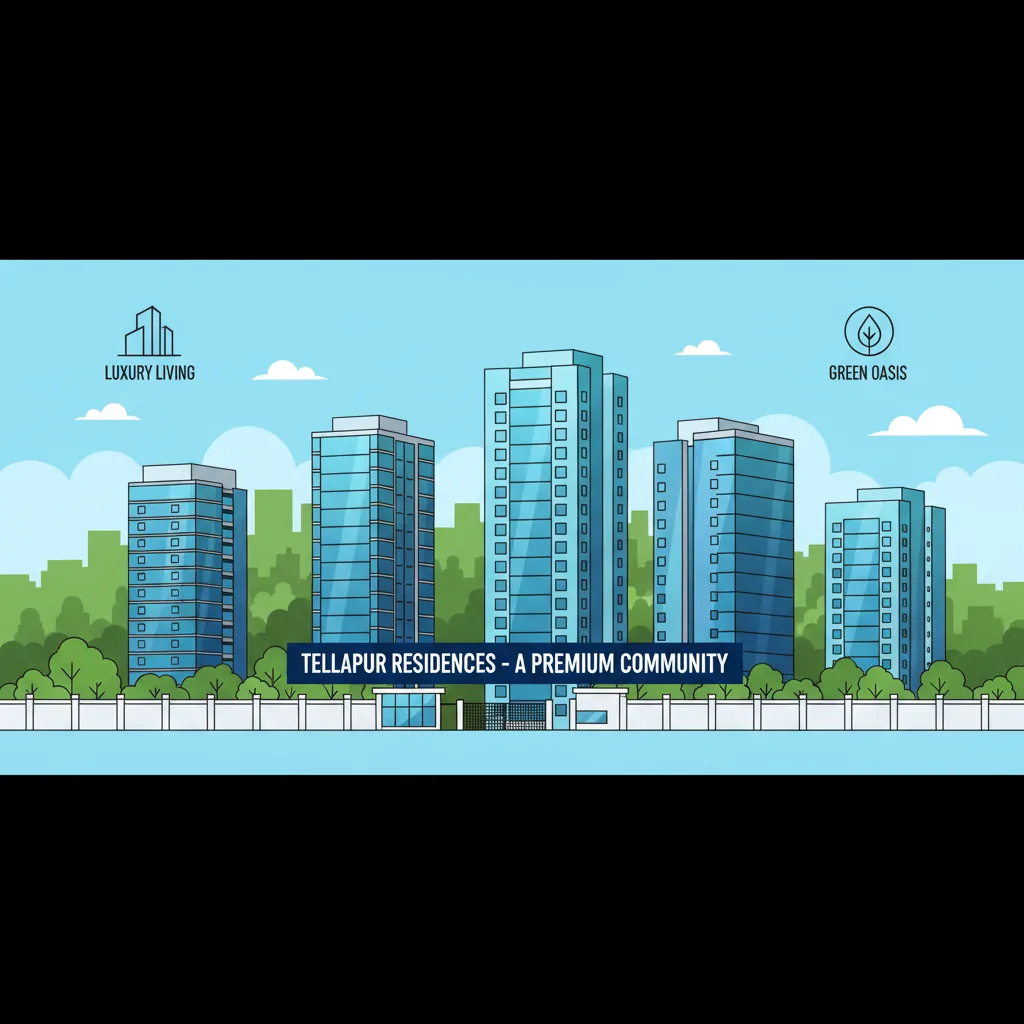 Modern luxury residential towers in Tellapur gated community with green forest landscape