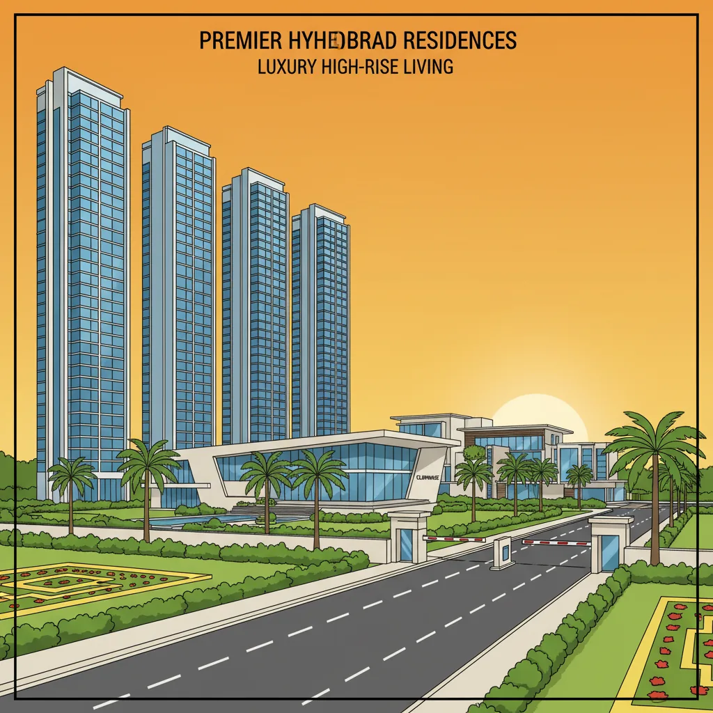 Modern luxury high-rise residential towers in Hyderabad with lush green landscaping and contemporary architecture